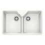 Blanco Villae Farmhouse Dual Bowl Undermount Ceramic Kitchen Sink - White