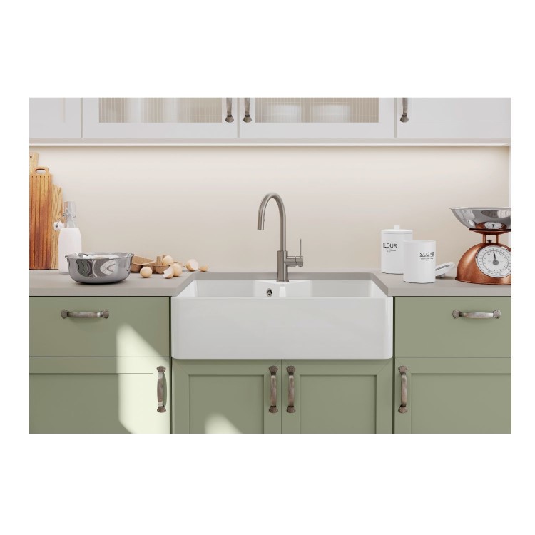 Blanco Villae Farmhouse Dual Bowl Undermount Ceramic Kitchen Sink - White