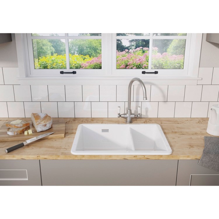 Blanco Villae 1.5 Bowl Undermount Ceramic Kitchen Sink - White