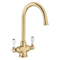 Blanco Vicus Twin Lever Monobloc Kitchen Mixer Tap - Satin Gold