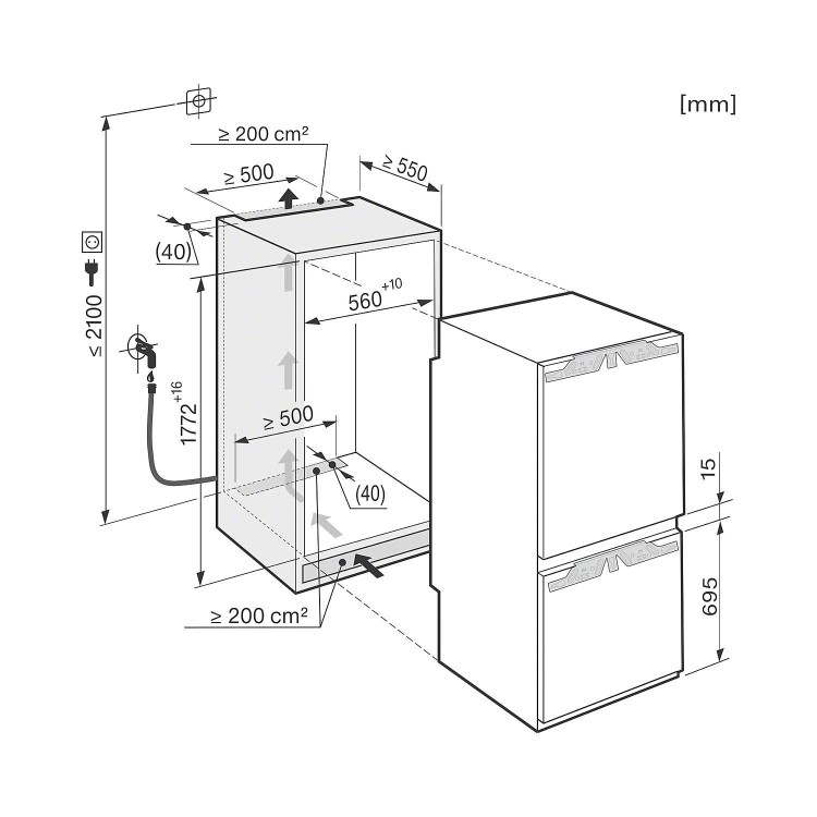 GRADE A2  - Miele KFN37692iDE 70-30 Frost Free Integrated Fridge Freezer With Ice Maker