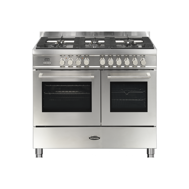 Refurbished Britannia Q Line 100cm Double Oven Dual Fuel Range Cooker Stainless Steel