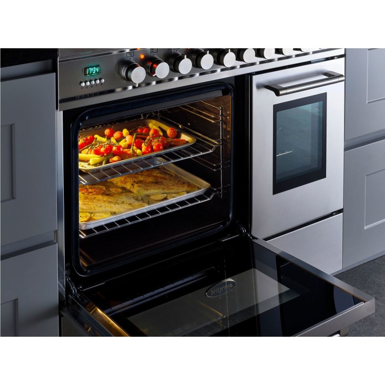 Refurbished Britannia Q Line 100cm Double Oven Dual Fuel Range Cooker Stainless Steel