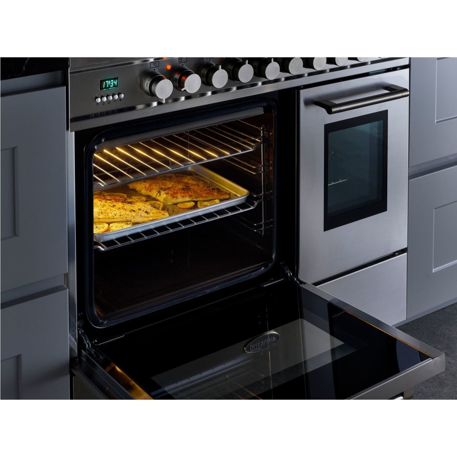 Britannia Q Line 100cm Double Oven Dual Fuel Range Cooker Stainless Steel 544440040