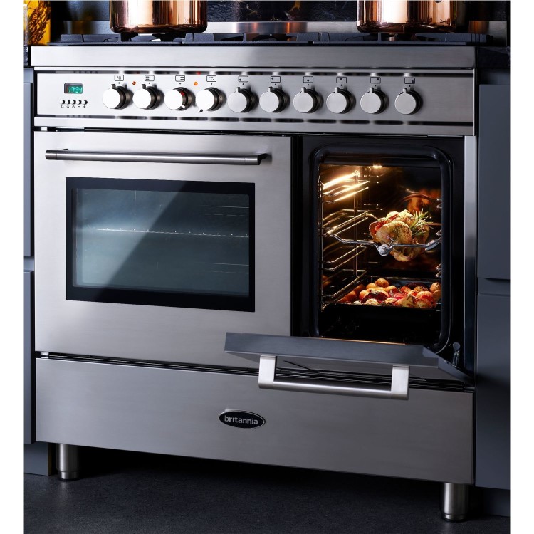 Refurbished Britannia Q Line 100cm Double Oven Dual Fuel Range Cooker Stainless Steel