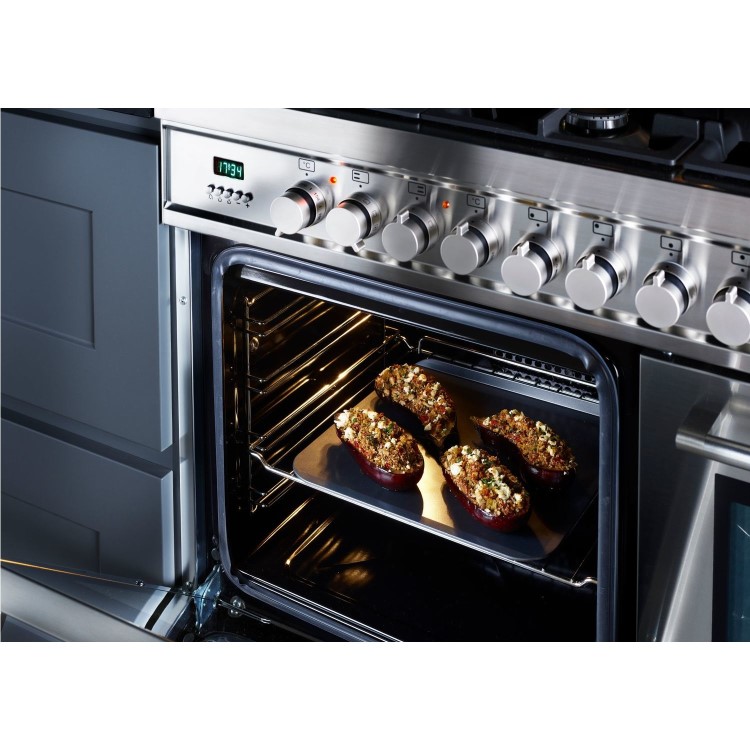 Refurbished Britannia Q Line 100cm Double Oven Dual Fuel Range Cooker Stainless Steel