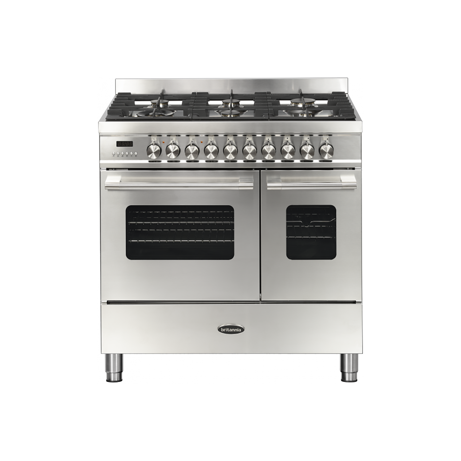 Refurbished Britannia Delphi 90cm Double Oven Dual Fuel Range Cooker - Stainless Steel