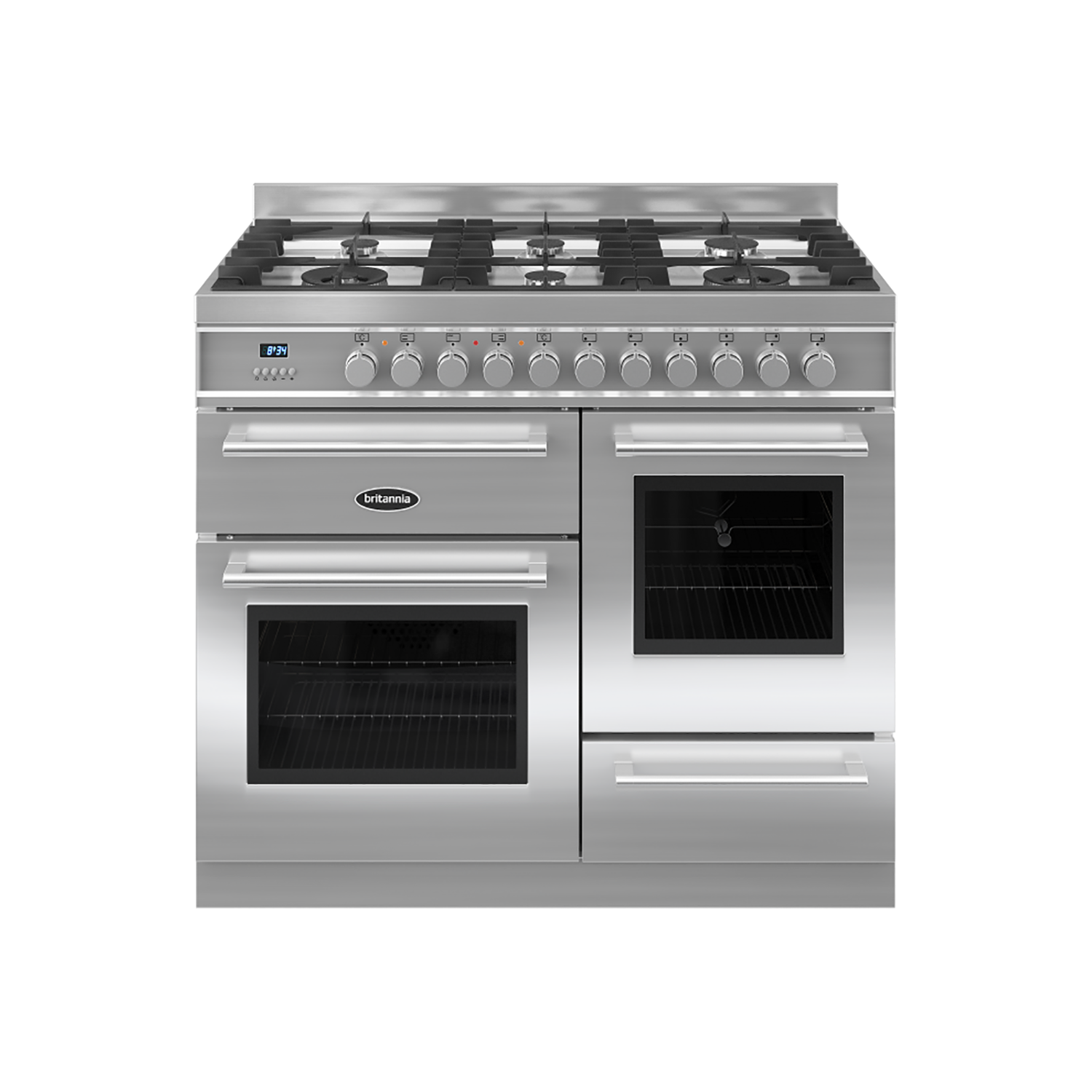 Britannia Q Line Modern 100cm Double Oven Dual Fuel Range Cooker - Stainless Steel