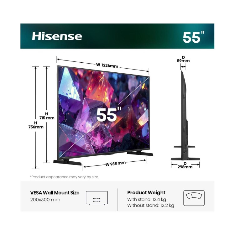 Hisense 55E7STUK PRO 55 Inch 4K QLED Smart TV – Ultra HD 144Hz HDR Freely & Dolby Vision
