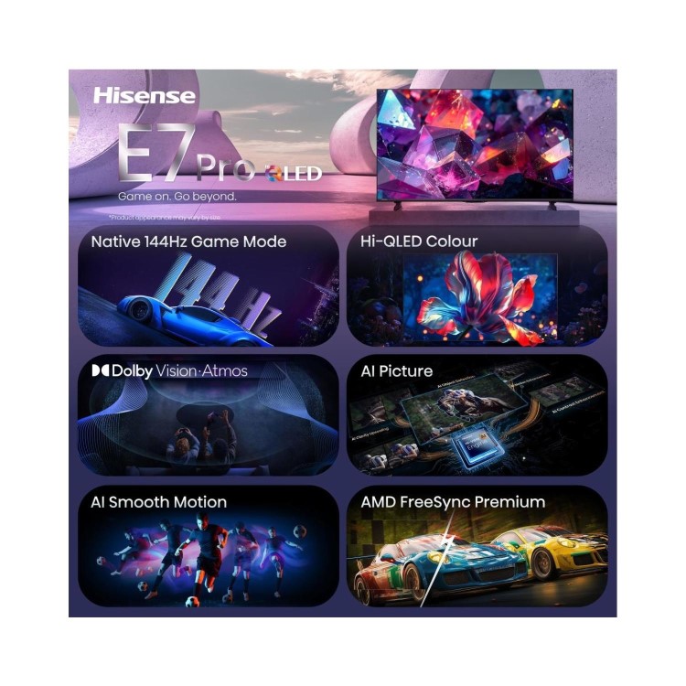Hisense 55E7STUK PRO 55 Inch 4K QLED Smart TV – Ultra HD 144Hz HDR Freely & Dolby Vision