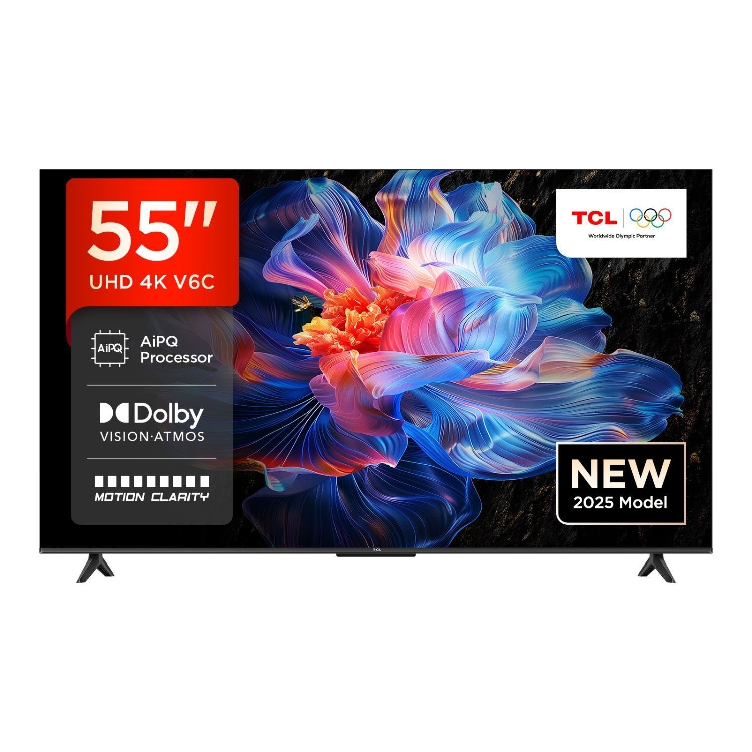 TCL 55V6C 55” Direct LED TV, 4K HDR TV, Smart TV Powered by Google TV (Dolby Vision & Atmos, Motion clarity, compatible with Google Assistant & Alexa)