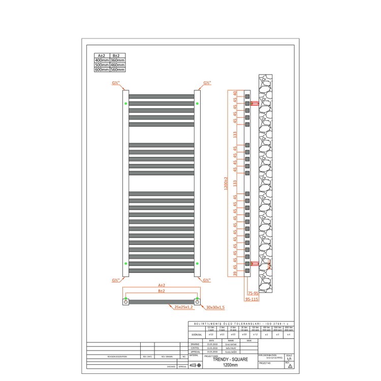 Square Chrome Electric Heated Towel Rail - 1200 x 600mm