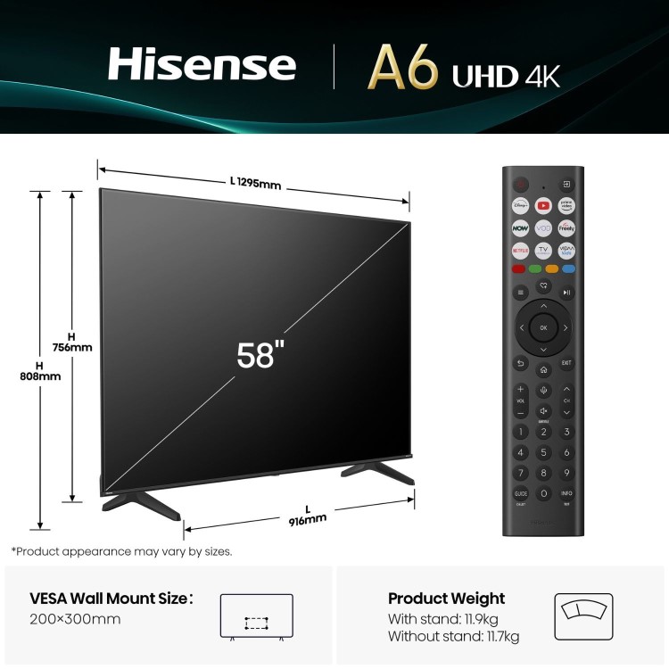 Hisense A6QTUK 58 inch Smart 4K Ultra HD TV