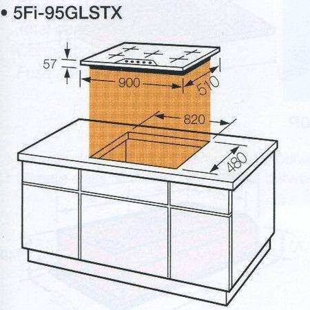Fagor 5Fi-95GLSTX 90cm Wide 5 Burner Gas Hob With Triple Crown Wok Burner