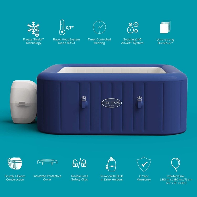 GRADE A2 - Lay-Z Spa AirJet Hawaii 6 Person Hot Tub in Blue
