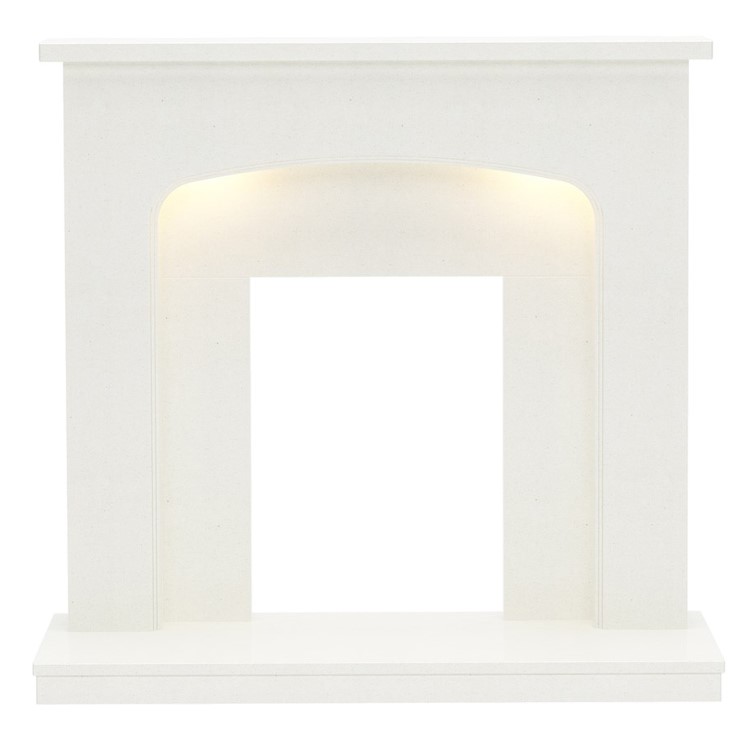 Be Modern Tasmin Sparkly White Marble Fireplace Surround with LED Lights - 42 inches