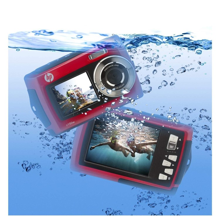HP c150w Camera Red 8MP 2.7 & 1.8 Dual LCD 4x digital zoom 3m Wtprf AAA