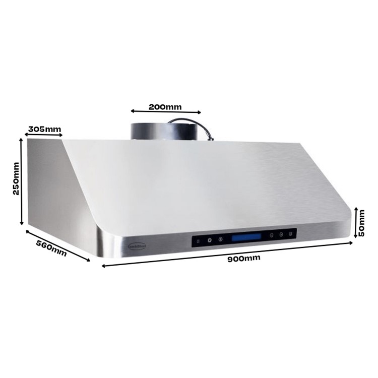 Combisteel Compact Extraction Hood with Motor, Filters & LED Lights - 900mm Wide, Plug In