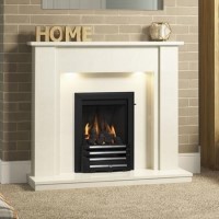 Be Modern Elda White Marble Fireplace Surround with LED Lights - 48 inches