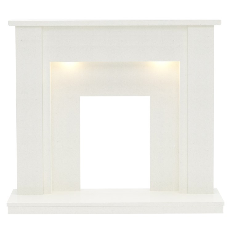 Be Modern Elda White Marble Fireplace Surround with LED Lights - 48 inches