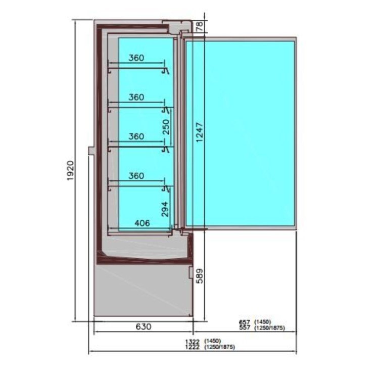 Combisteel Jamie 2 Doors 1.3 Wall Mounted Refrigerated Multideck Display - 1310 mm Wide