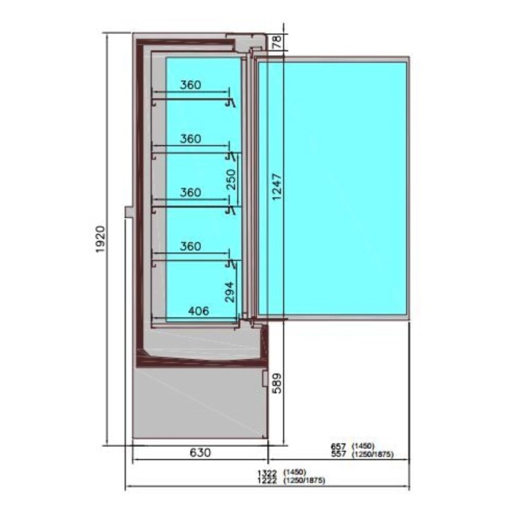 Combisteel Jamie 3 Doors 1.9 Wall Mounted Refrigerated Multideck Display - 1935mm Wide