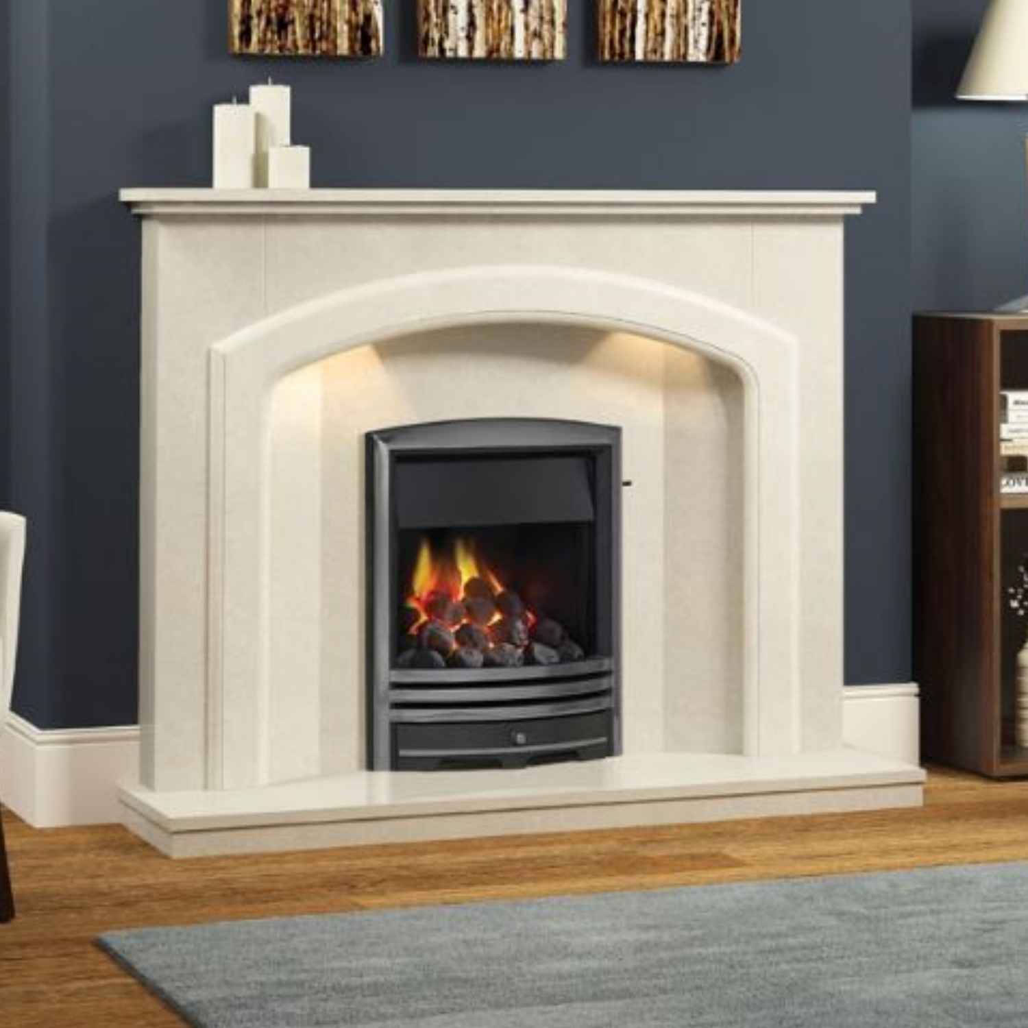 Be Modern Andorra Cream Marble Fireplace Surround With Led Lights