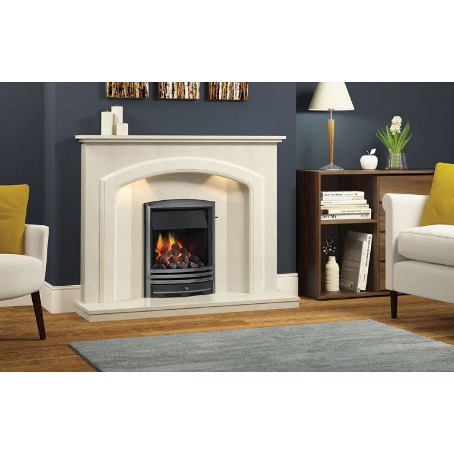 Be Modern Andorra Cream Marble Fireplace Surround With Led Lights