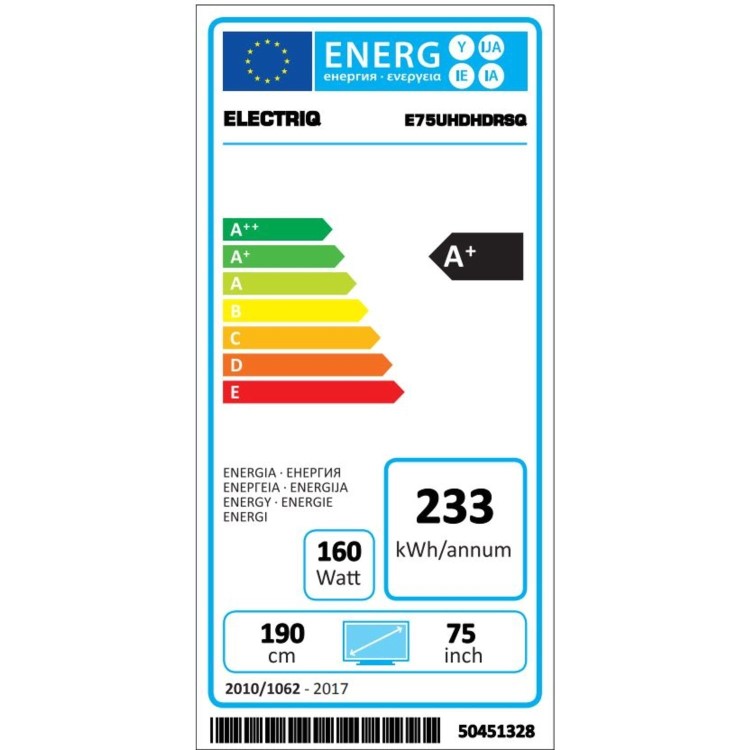 GRADE A3 - electriQ 75" 4K Ultra HD Dolby Vision HDR LED Smart TV with Freeview HD and Freeview Play