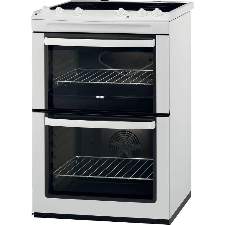 Zanussi ZCV621MW 60cm Wide Double Cavity Electric Cooker With Ceramic Hob - White
