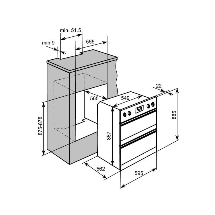 GRADE A3 - HomeKing HOD885SS Multifunction Electric Built-in Double Oven - Stainless Steel