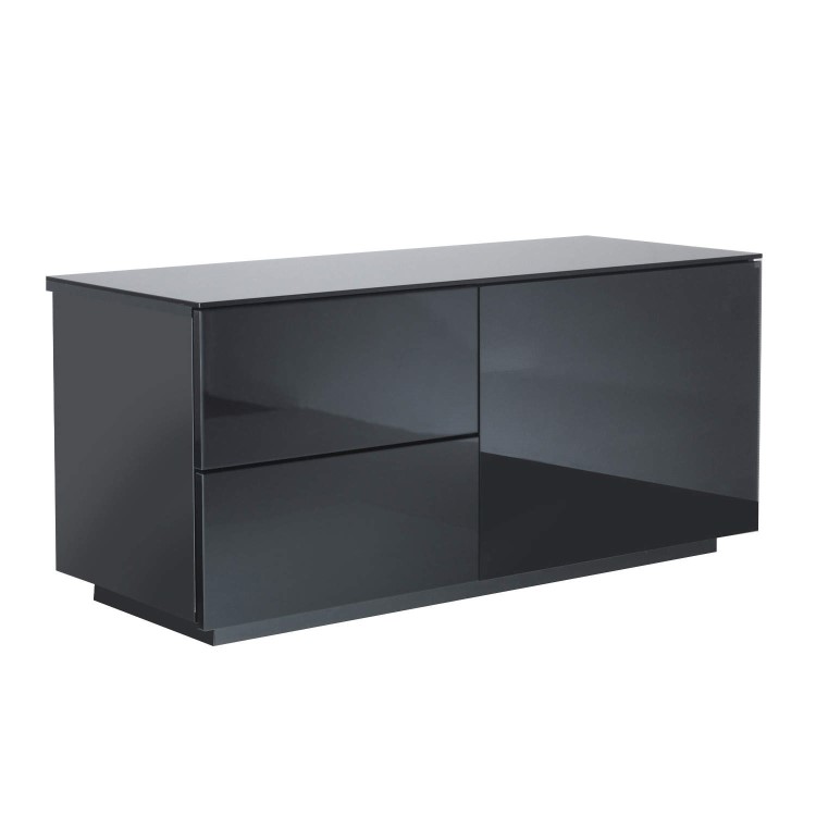 Paris Gloss Black TV Cabinet 110x50x45mm 2 drawers Side Cupboards with hidden Shelves Up to 42 Inch 