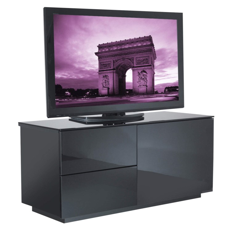 Paris Gloss Black TV Cabinet 110x50x45mm 2 drawers Side Cupboards with hidden Shelves Up to 42 Inch 