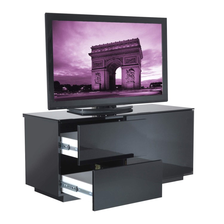 Paris Gloss Black TV Cabinet 110x50x45mm 2 drawers Side Cupboards with hidden Shelves Up to 42 Inch 