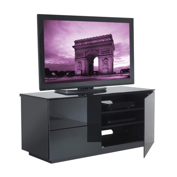 Paris Gloss Black TV Cabinet 110x50x45mm 2 drawers Side Cupboards with hidden Shelves Up to 42 Inch 