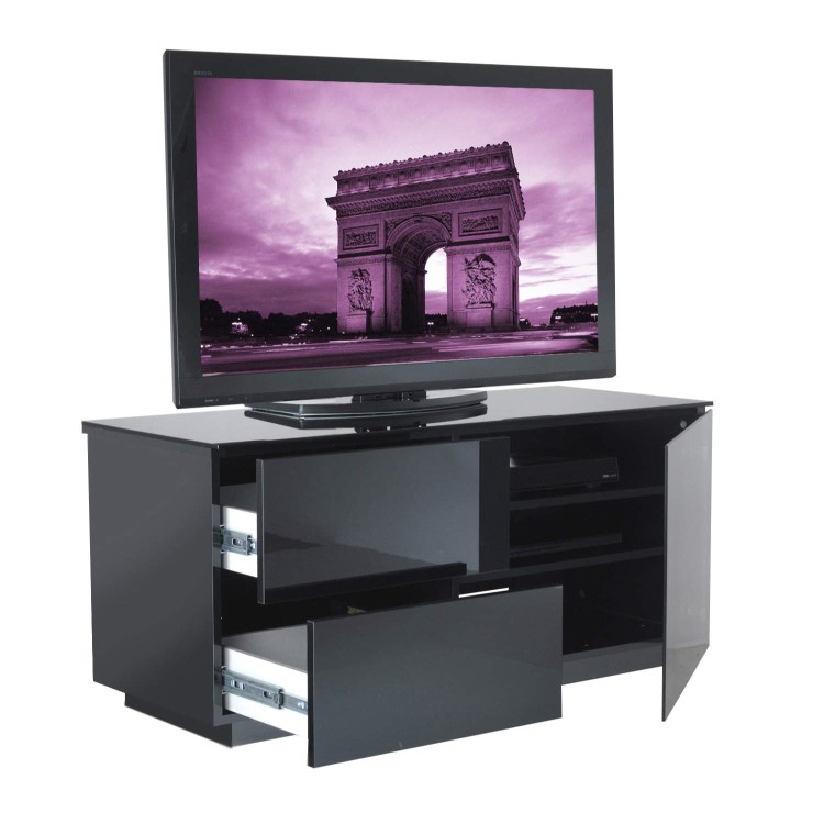 Paris Gloss Black TV Cabinet 110x50x45mm 2 drawers Side Cupboards with hidden Shelves Up to 42 Inch 