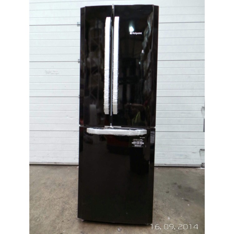 GRADE A2 - Light cosmetic damage - Hotpoint FFU3DK Quadrio 3-door Freestanding Fridge Freezer With French-style Fridge Doors - Black