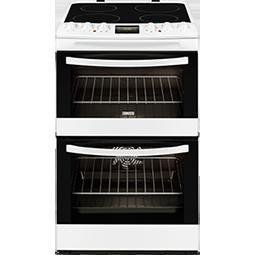 GRADE A3 - Heavy cosmetic damage - Zanussi ZCV48300WA White 55cm Double Oven Electric Cooker With Ceramic Hob