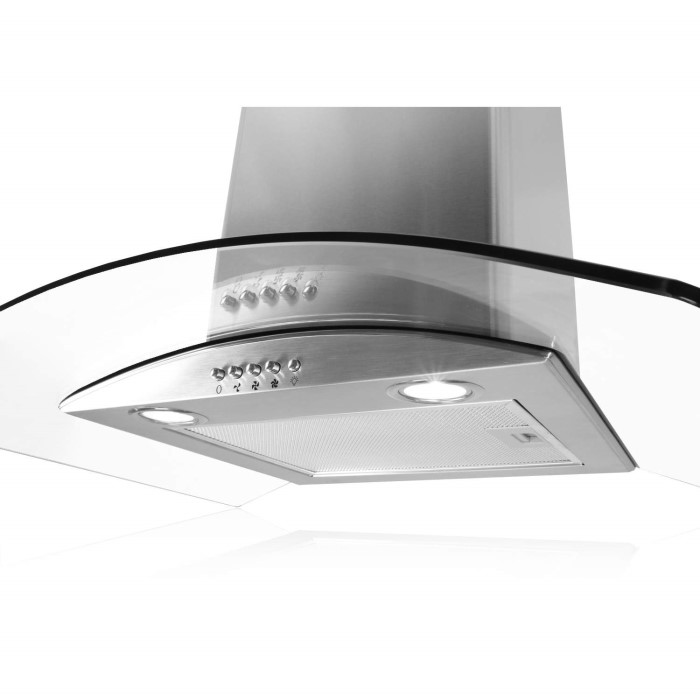 electriQ 60cm Curved Clear Glass Chimney Cooker Hood Stainless Steel