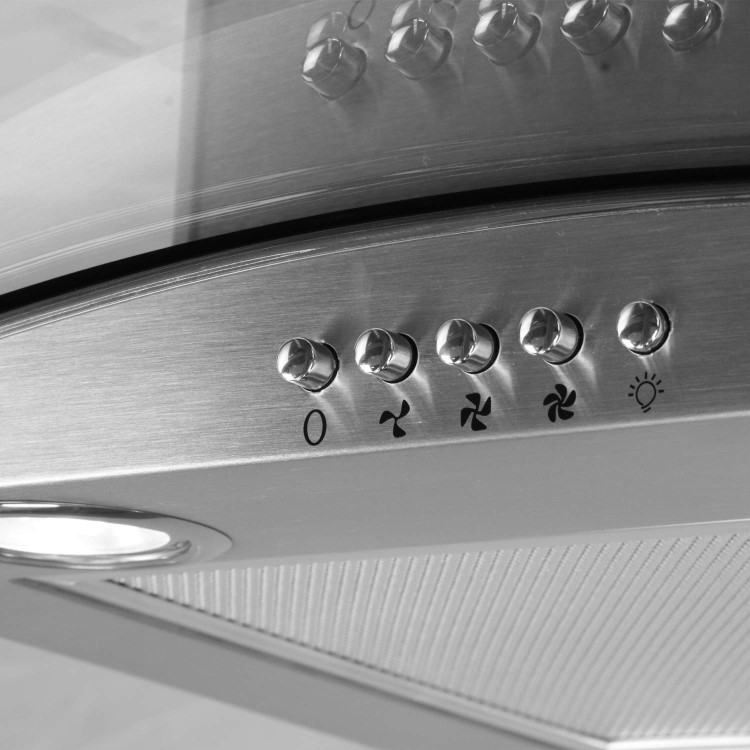 electriQ  60cm Curved Clear Glass Chimney Cooker Hood Stainless Steel 