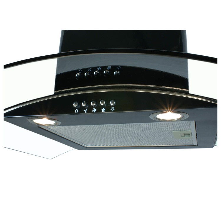 GRADE A1 - As new but box opened - ElectriQ eIQCHCGBB60 60cm Curved Black Glass Chimney Cooker Hood Satin Black