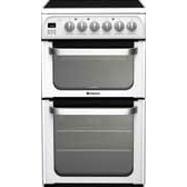GRADE A2 - Light cosmetic damage - Hotpoint HUE52PS 50cm Wide Double Oven Electric Cooker With Ceramic Hob - White
