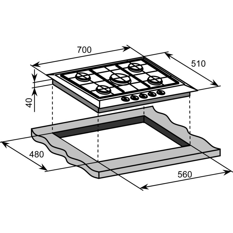 GRADE A2 - Light cosmetic damage - Baumatic BHG720SS Five Burner 70cm Wide Gas Hob - Stainless Steel