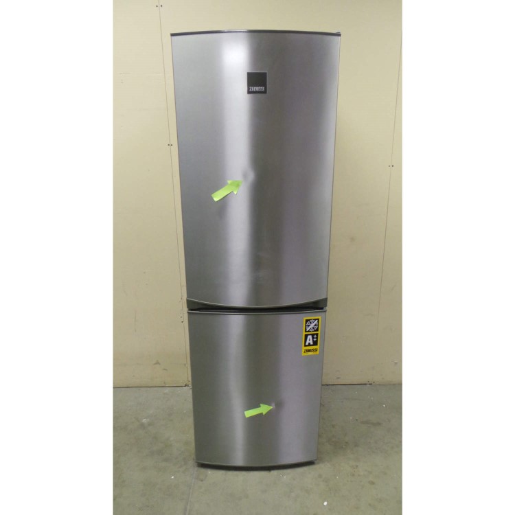 GRADE A3 - Heavy cosmetic damage - Zanussi ZRB34315XA Frost Free Freestanding Fridge Freezer With SuperFresh Drawer - Grey With Antifingerprint Stainless Steel Door