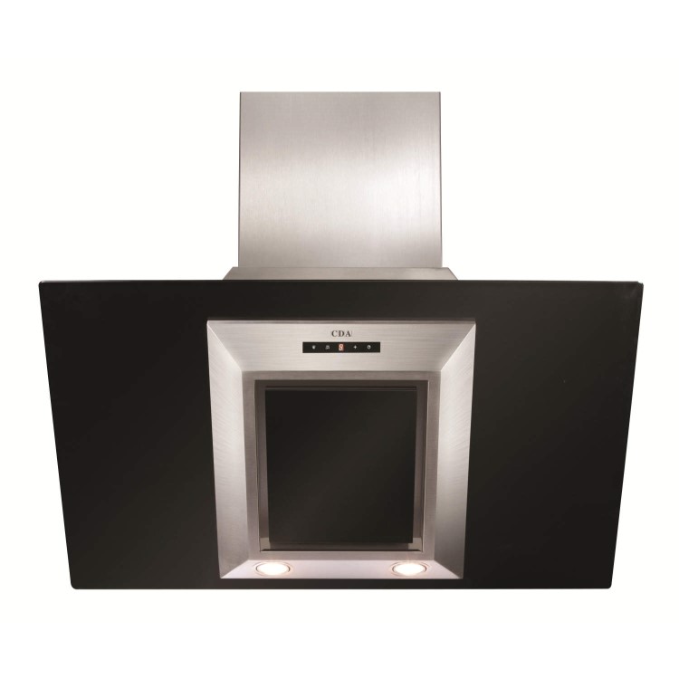 GRADE A2 - Light cosmetic damage - CDA EVG9BL Designer Angled 90cm Chimney Cooker Hood Stainless Steel And Black Glass