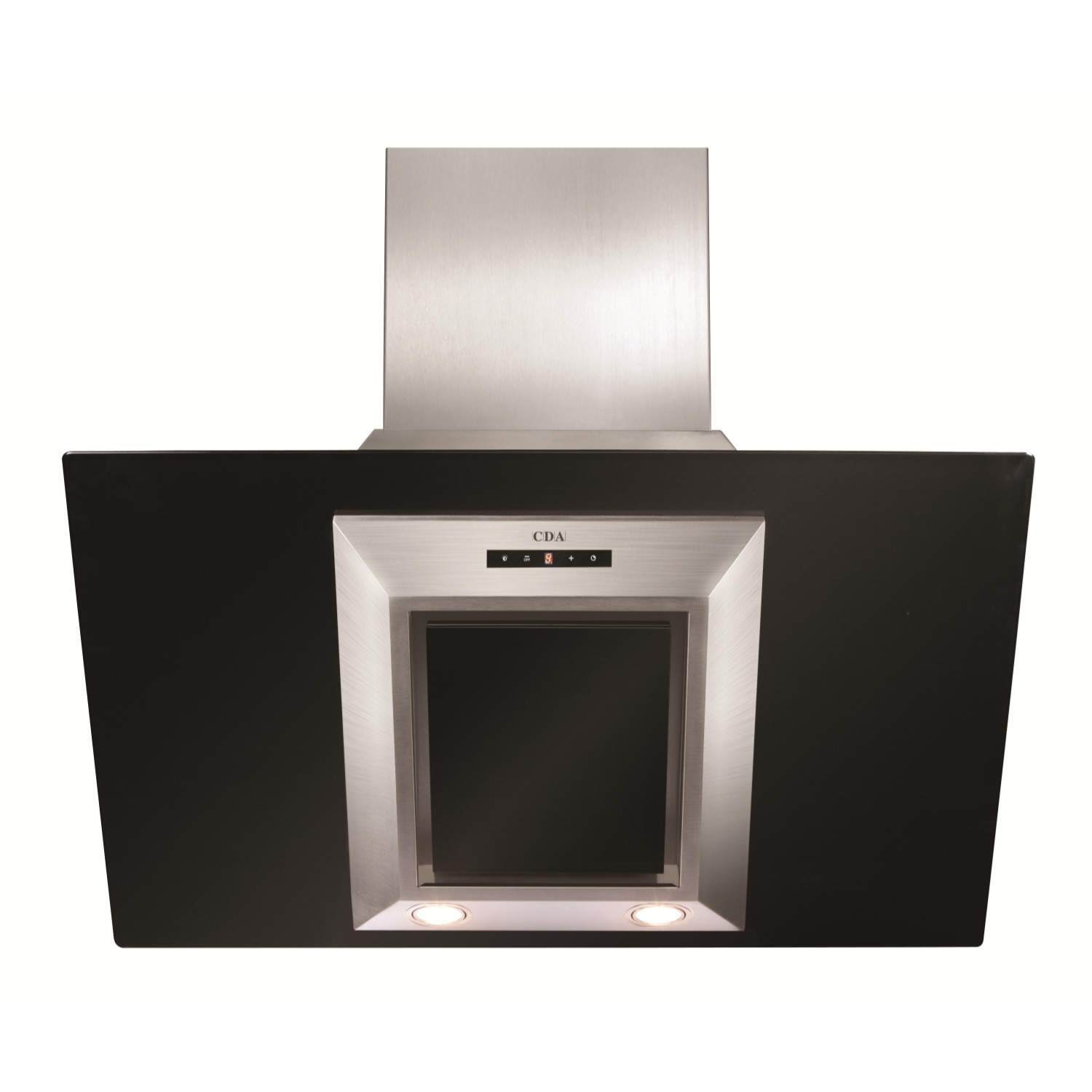 CDA 90cm Angled Chimney Cooker Hood - Stainless Steel & Black Glass