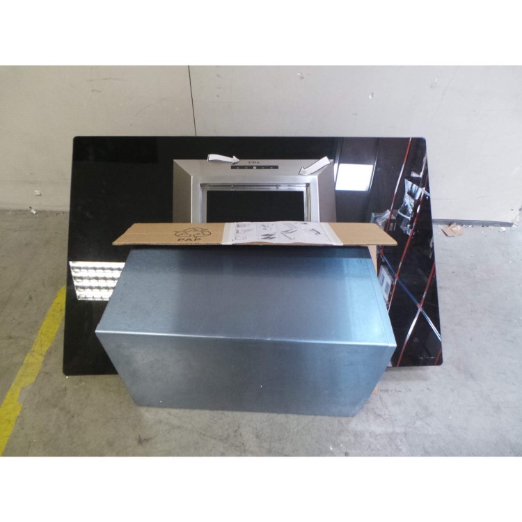 GRADE A2 - Light cosmetic damage - CDA EVG9BL Designer Angled 90cm Chimney Cooker Hood Stainless Steel And Black Glass