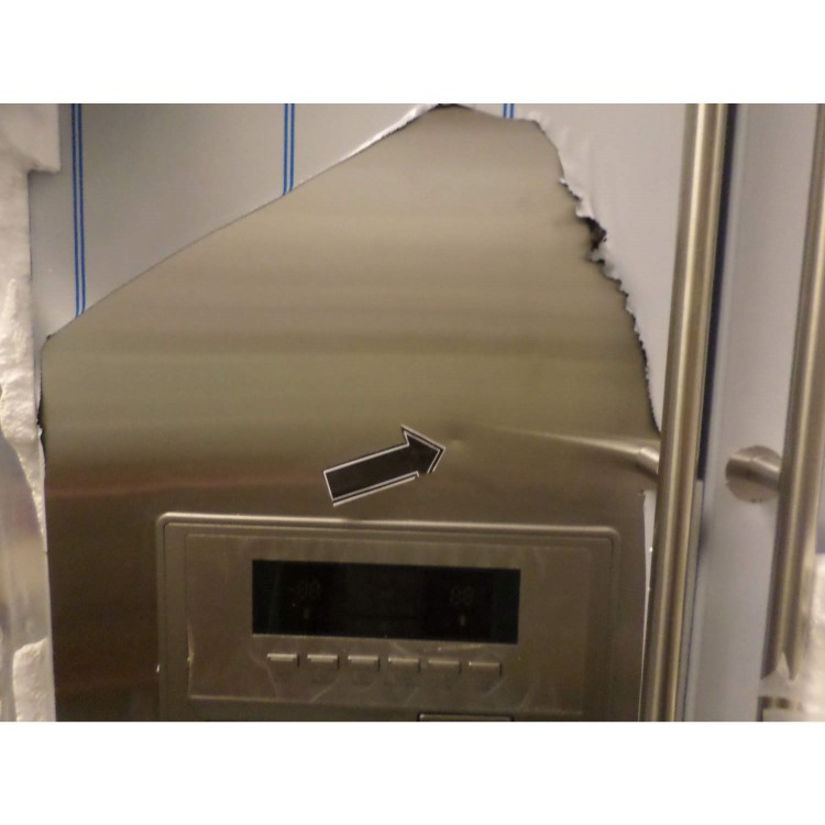 GRADE A3 - Heavy cosmetic damage - Maytag MNN20FCSI7/1 Premium American Fridge Freezer with Ice And Water Dispenser in Stainless Steel