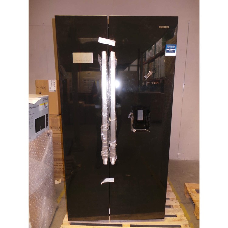 GRADE A3 - Heavy cosmetic damage - Beko ASD241B Black American Fridge Freezer With Non-plumbed Water Dispenser