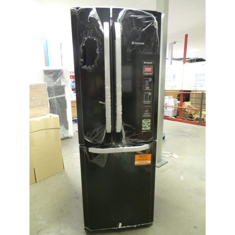 GRADE A2 - Light cosmetic damage - Hotpoint FFU3DK Trio 3-door Freestanding Fridge Freezer With French-style Fridge Doors Black
